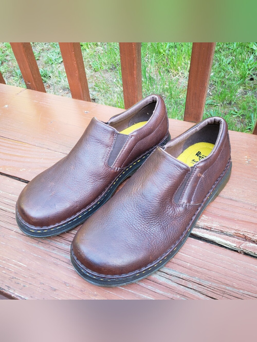 Dr. Martens Boyle Men's Grizzly Leather Slip On Shoes DARK BROWN - 13 US M